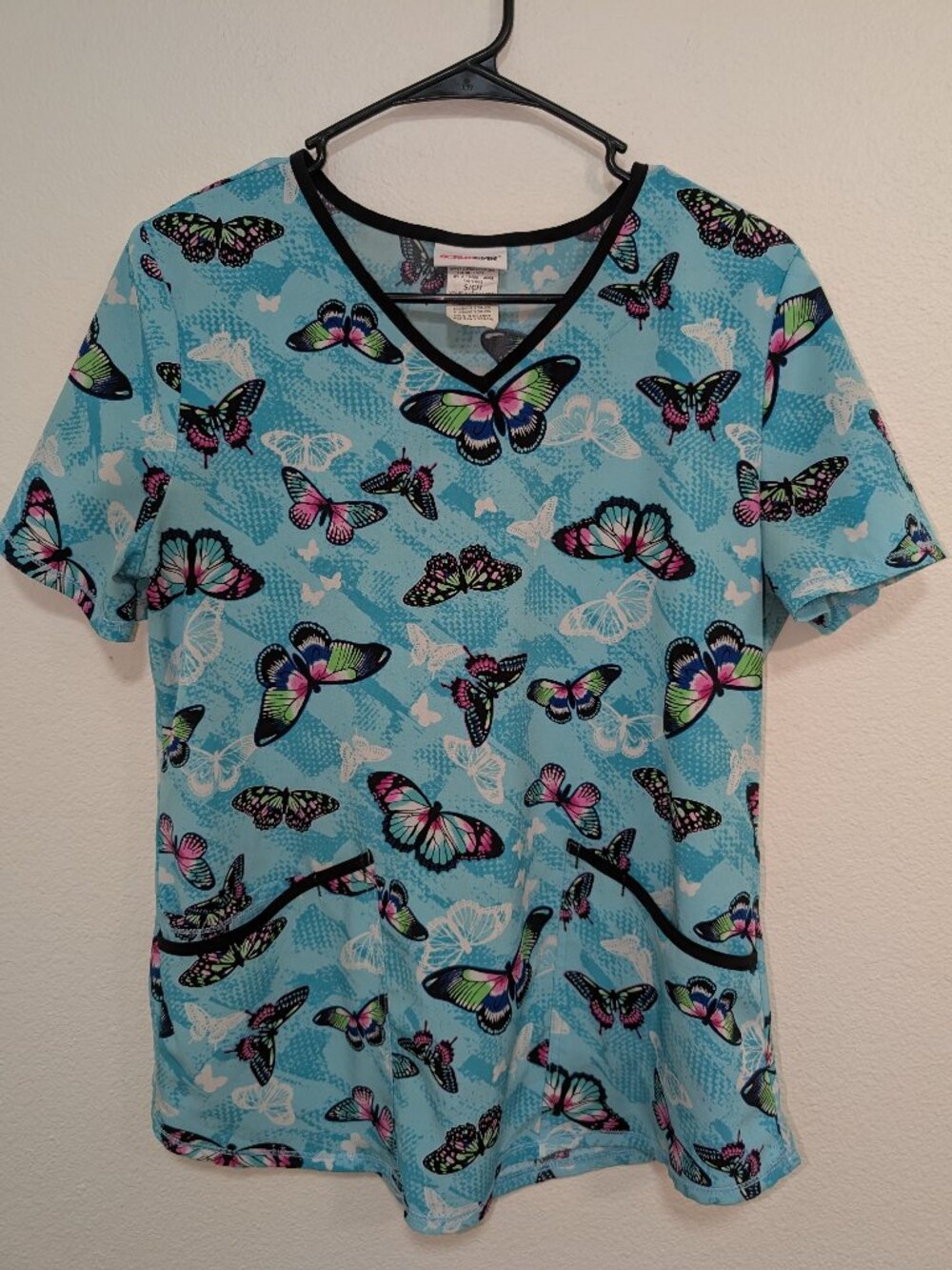 ScrubStar Blue Butterfly Womens Scrub Top Small